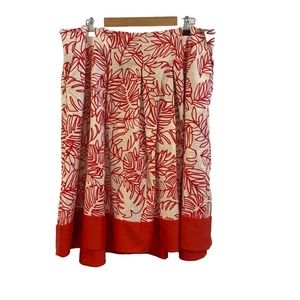 Lane Bryant Skirt Womens 20 Red Orange Leaf Pattern Midi Linen Blend